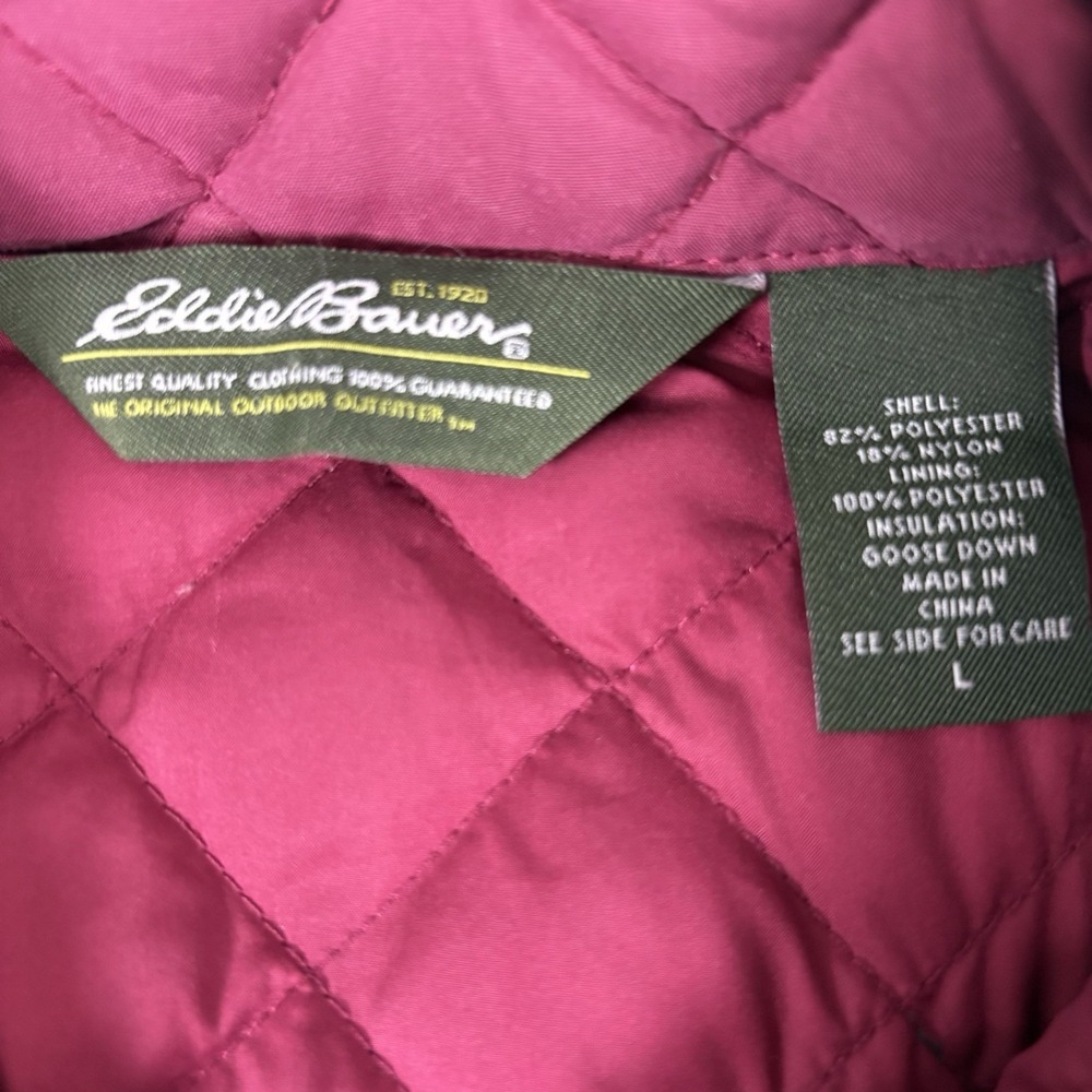Eddie Bauer Quilted Goose Down Jacket Womens L Maroon EB 650 Puffer Classic‎ - Picture 3 of 11
